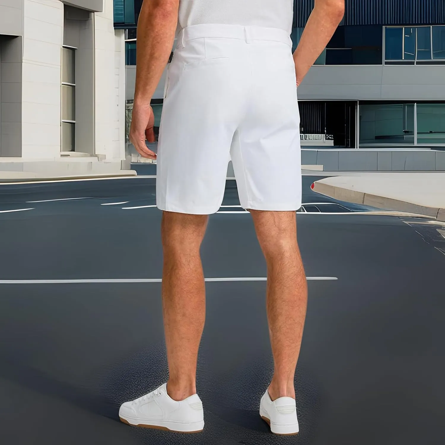 Mens Linen Shorts Solid Straight Leg Knee Length Short Trousers with Pocket Summer Casual Bottoms