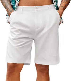 Mens Linen Shorts Solid Straight Leg Knee Length Short Trousers with Pocket Summer Casual Bottoms