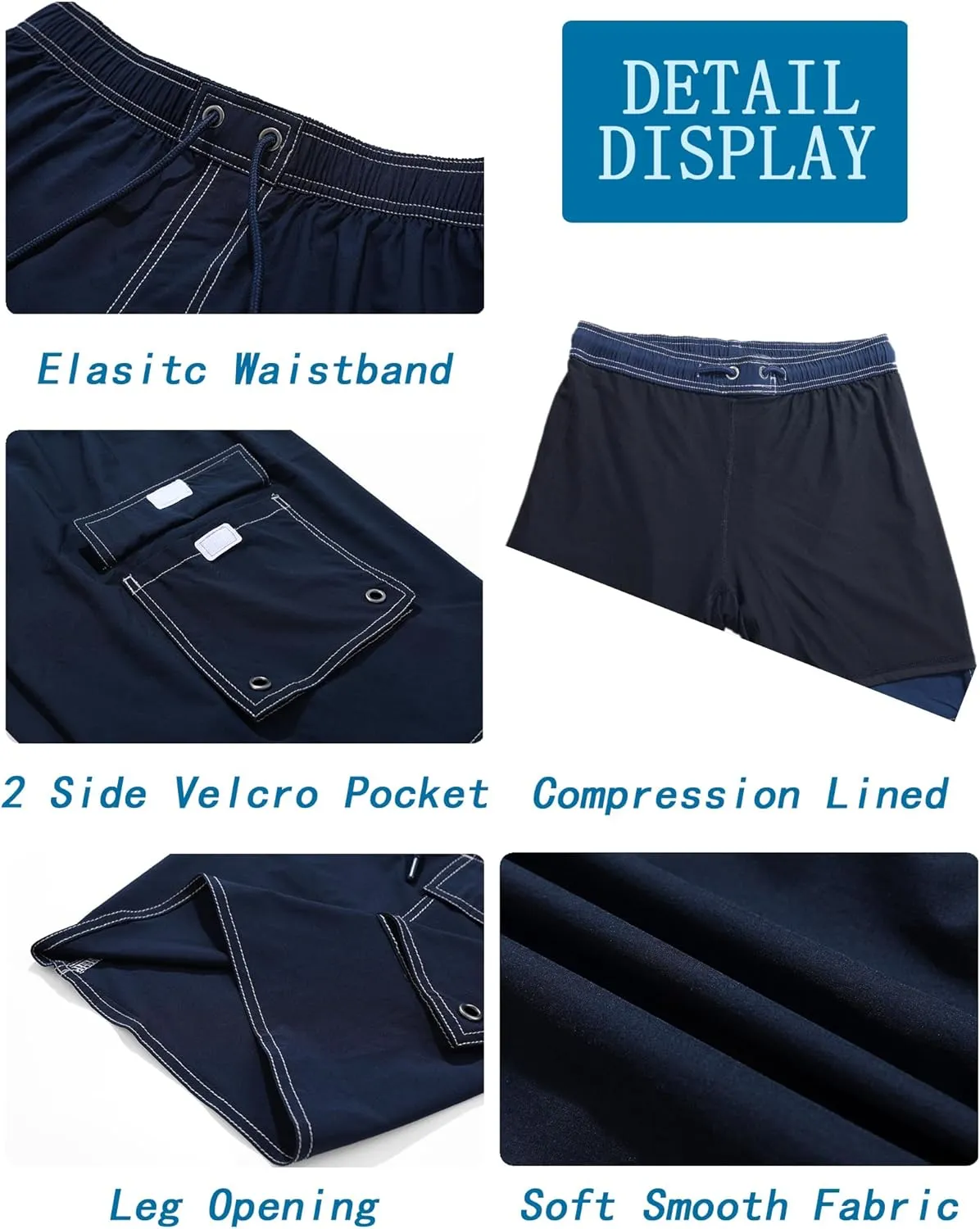 Mens Long Board Shorts Compression Liner 10 Inch Inseam Beachwear