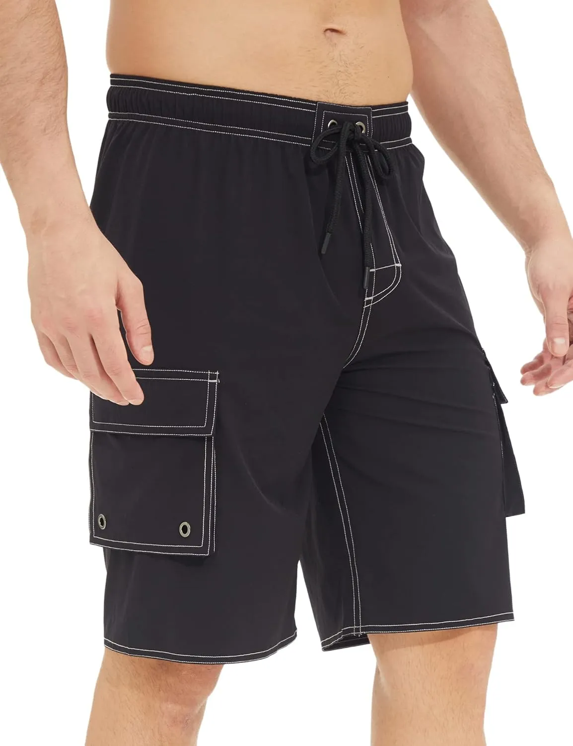 Mens Long Board Shorts Compression Liner 10 Inch Inseam Beachwear