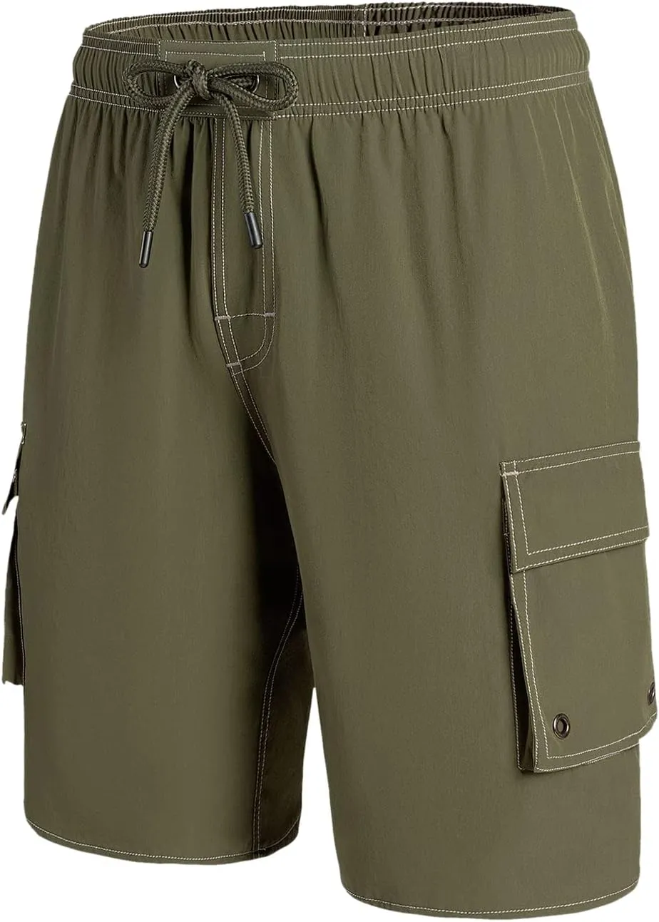 Mens Long Board Shorts Compression Liner 10 Inch Inseam Beachwear