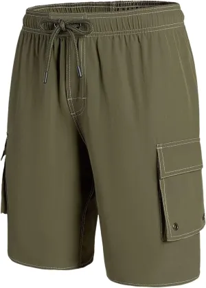 Mens Long Board Shorts Compression Liner 10 Inch Inseam Beachwear