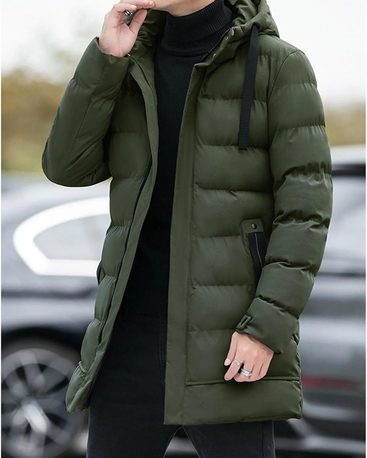 Mens Long Winter Padded Parka Jackets Warm Windproof Down Coats Thickened Quilted Puffer Jacket Winter Outerwear