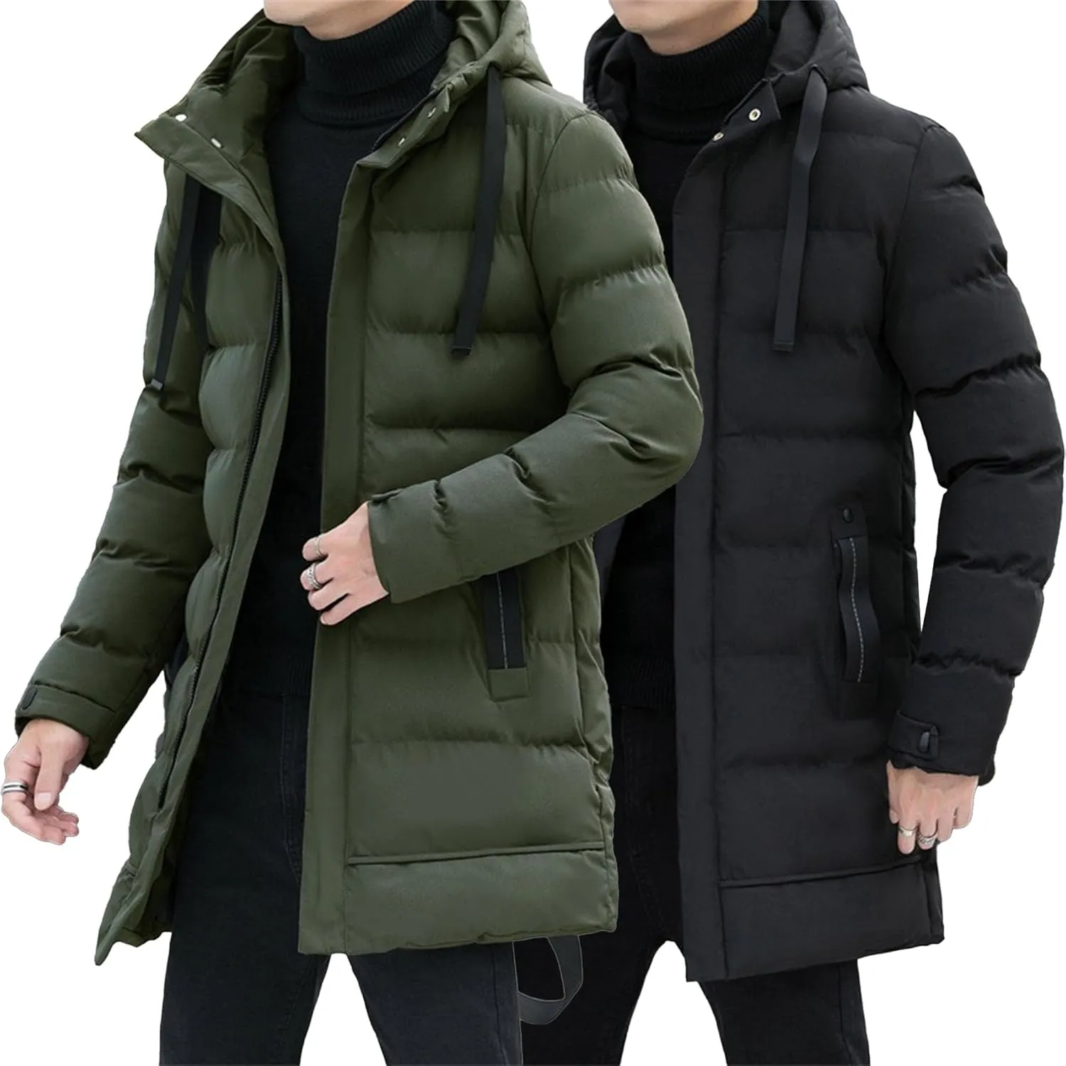 Mens Long Winter Padded Parka Jackets Warm Windproof Down Coats Thickened Quilted Puffer Jacket Winter Outerwear