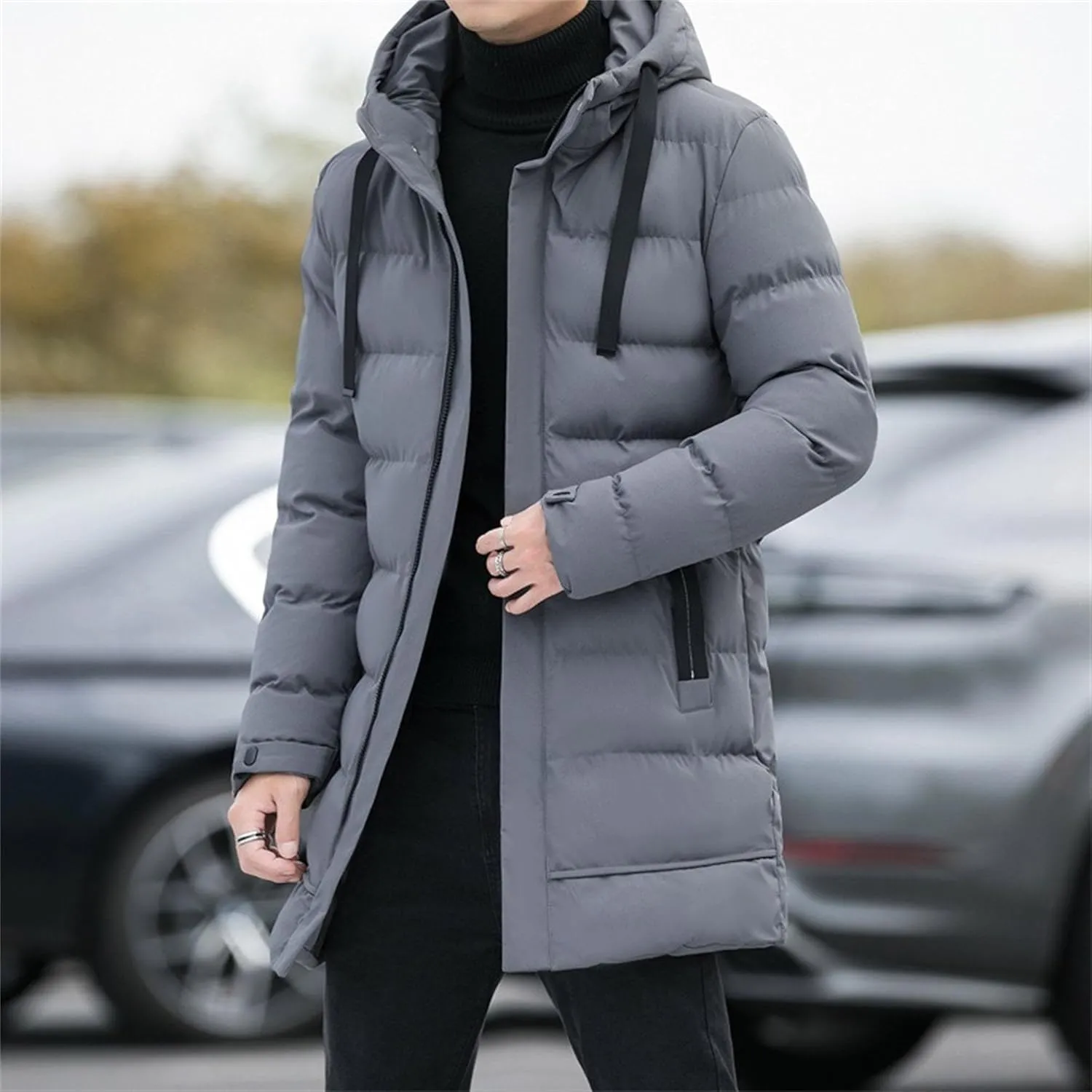 Men’s Long Winter Padded Parka Jackets Warm Windproof Down Coats Thickened Quilted Puffer Jacket Winter Outerwear