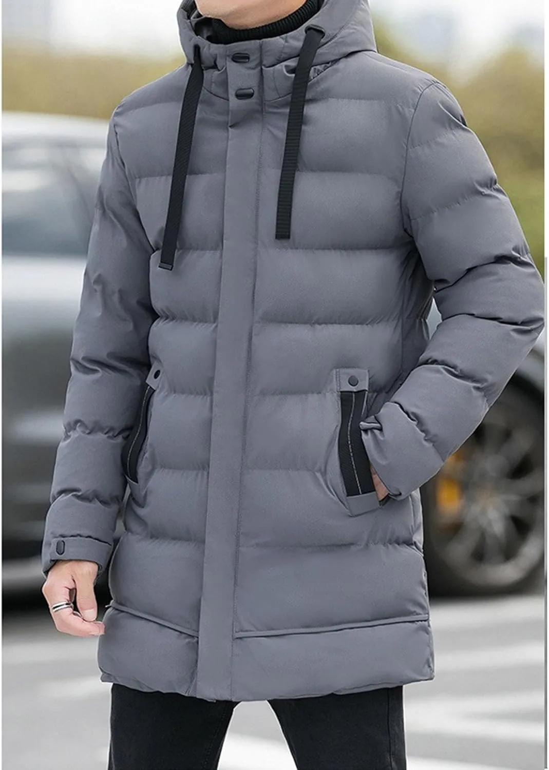 Men’s Long Winter Padded Parka Jackets Warm Windproof Down Coats Thickened Quilted Puffer Jacket Winter Outerwear