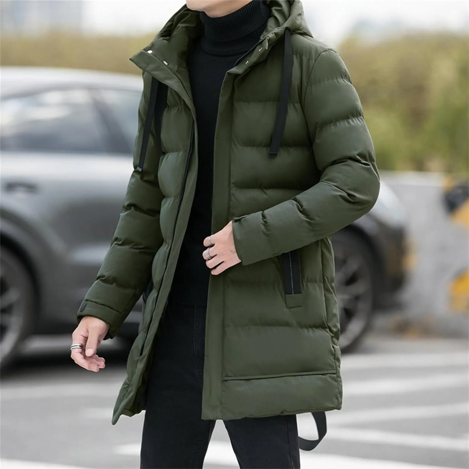 Mens Long Winter Padded Parka Jackets Warm Windproof Down Coats Thickened Quilted Puffer Jacket Winter Outerwear