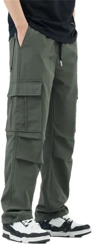 Men's Pants Loose Casual Trousers Solid Color Cargo Pants Multi-Pockets Pants