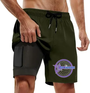 Mens Running Shorts Los Angeles Letter Graphic Print Bottoms 2 in 1 Quick Dry Gym Athletic Workout Shorts with Pockets