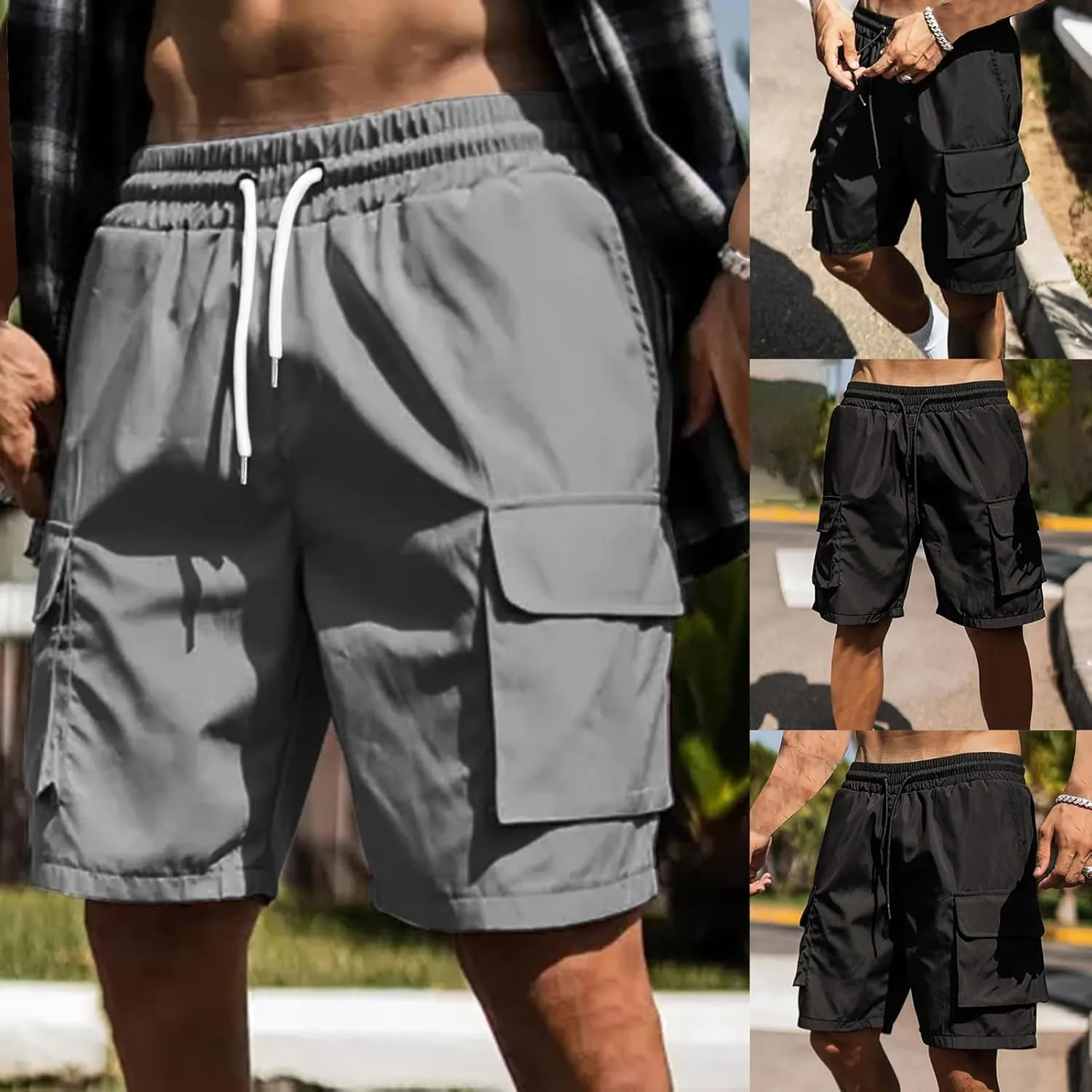 Mens Running Shorts Quick Dry Gym Athletic Workout Shorts Sports Split Bottoms for Men with Pockets