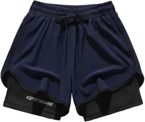 Mens Shorts 3 Inch with Lining Quick Dry Short Pants Colorblock Elastic Waist Sports Wear Mens Active Wear Athletic Gear