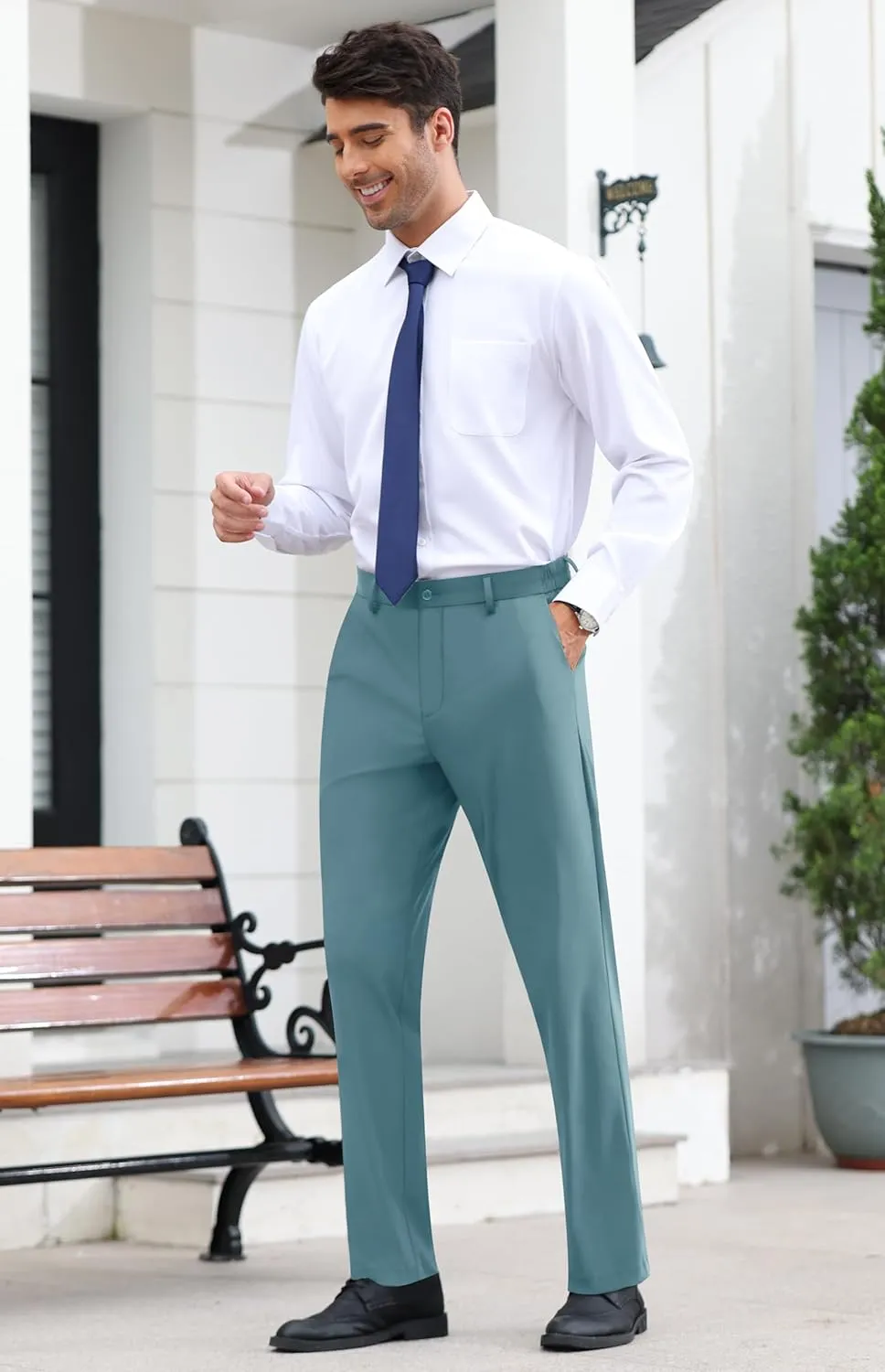 Mens Stretch Dress Pants Slim Fit Dress Pants for Men Expandable Waist Casual Dress Pants Athletic Golf Pants