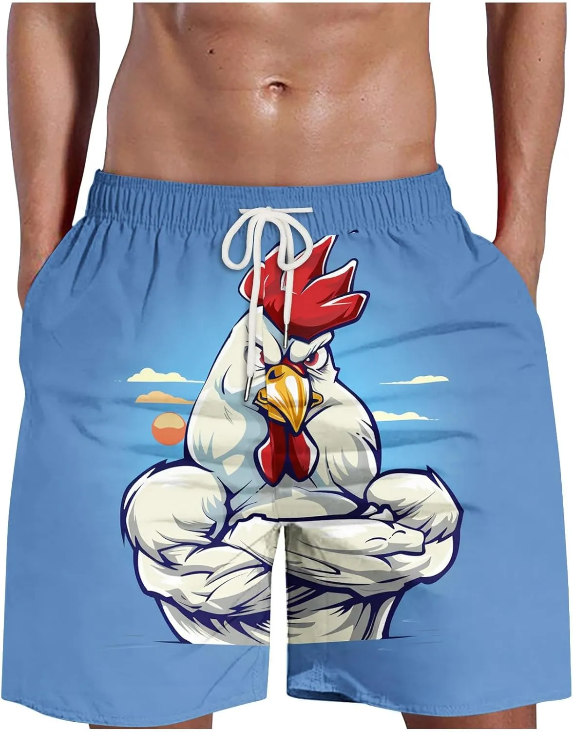 Mens Swimming Trunks Funny Print Summer Beach Shorts Big and Tall Novelty Quick Dry Holiday Hawaiian Bathing Suits