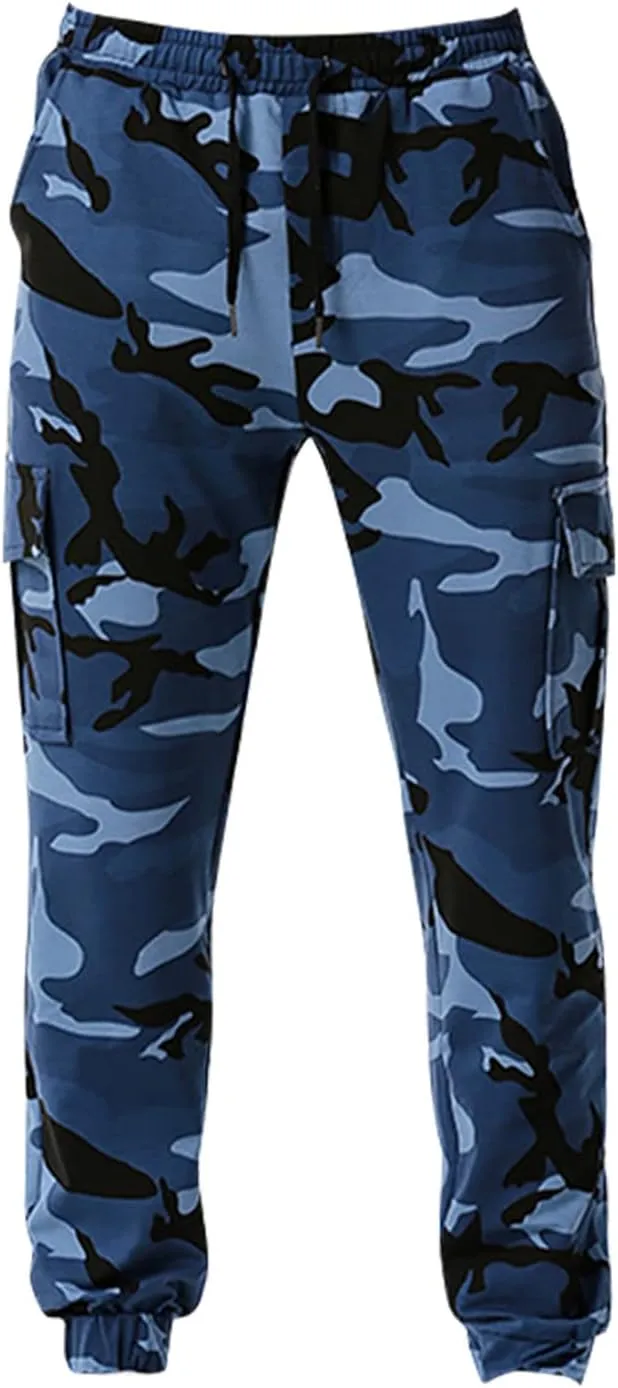 Mens Tactical Pants,Camo Cargo Pants Casual Outdoor Hiking Trousers Elastic Waist Drawstring Pocket Athletic Joggers