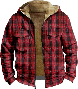 Mens Western Fleece Lined Jacket Cowboy Bull Head Print Hooded Full Zip Winter Coats Thicken Warm Jackets with Pocket