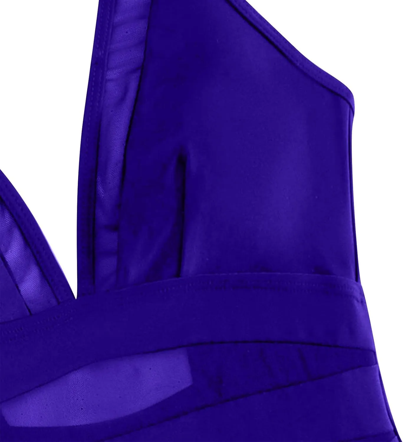 Mesh One Piece Swimsuit Womens Sexy V Neck Solid Color Backless Tummy Control High Cut Bathing Suits Monokini Swimwear