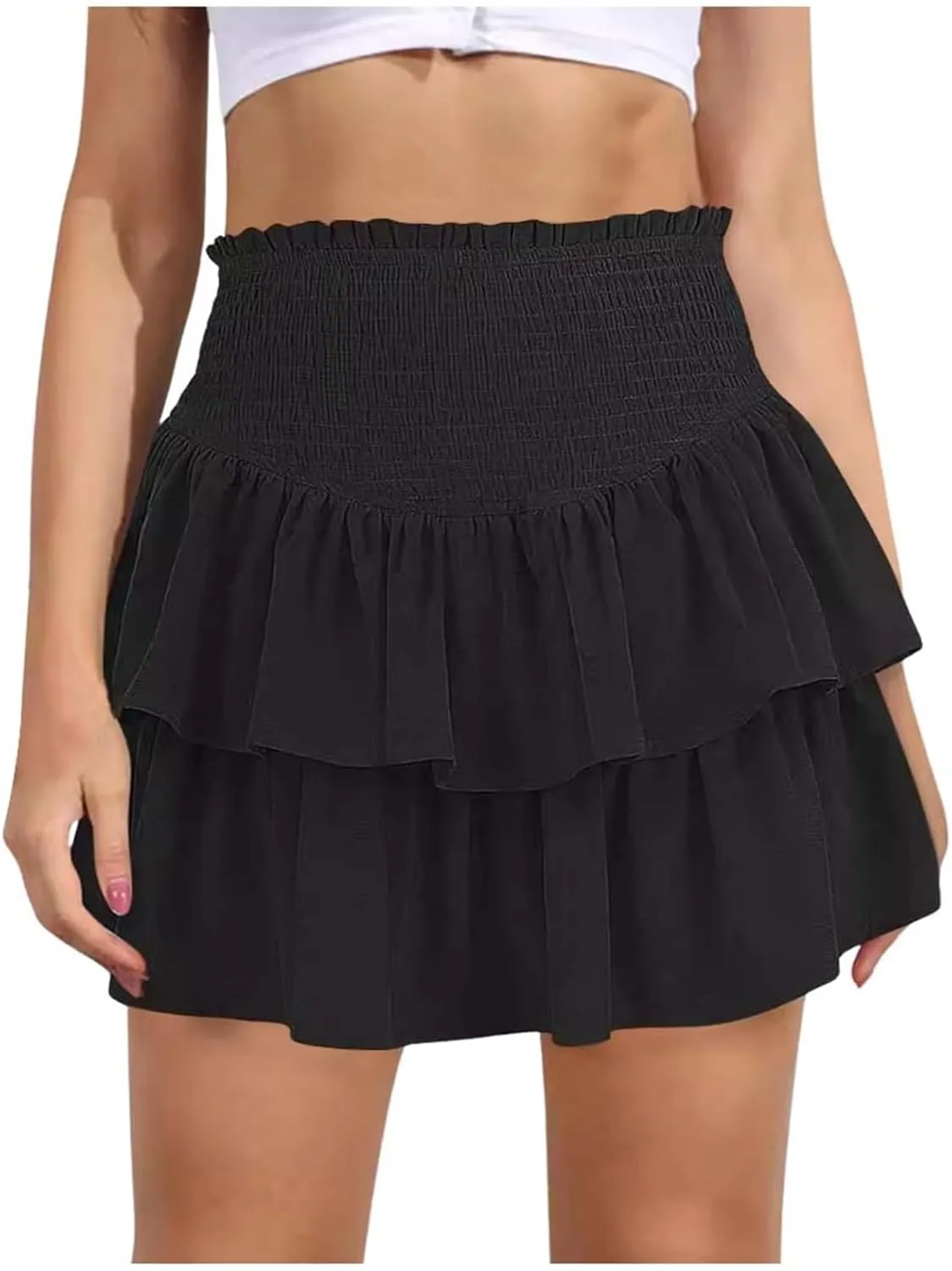 Mini Skirt for Women Fashion Stylish Ruffle Hem High Waist Tummy Control Trendy Y2K Hot Skirts for Summer Clubwear