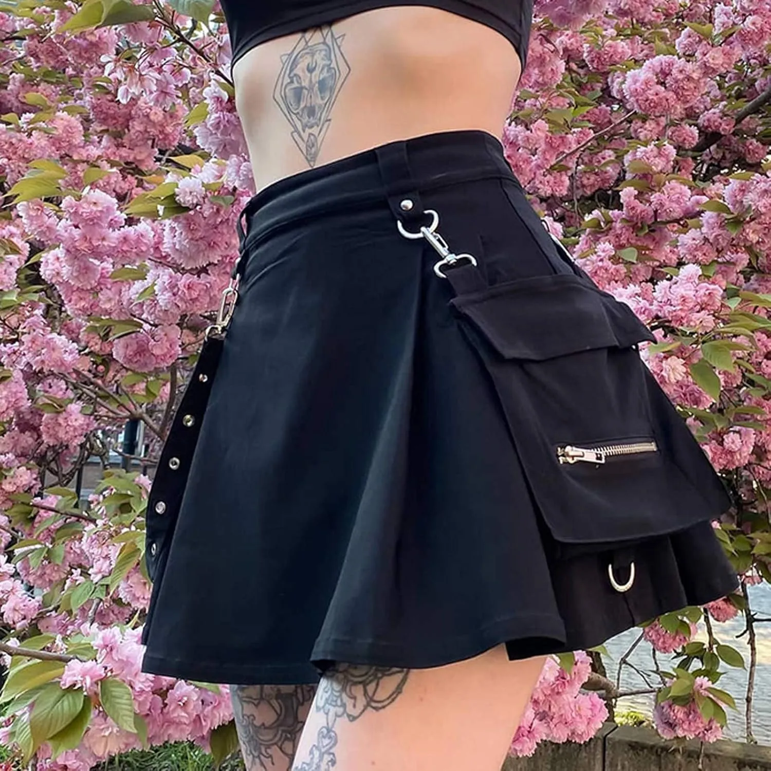 Mini Skirt for Women Girls Streewear Skirt Pleated High Waist Women Belt Irregular Punk Gothic Style A-line Skirt