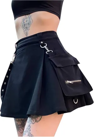 Mini Skirt for Women Girls Streewear Skirt Pleated High Waist Women Belt Irregular Punk Gothic Style A-line Skirt