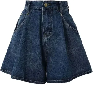 Mini Skirts for Women Pleated High Waist Plus Size Denim Shorts for Women Summer Casual A Line Loose Mini Skirts