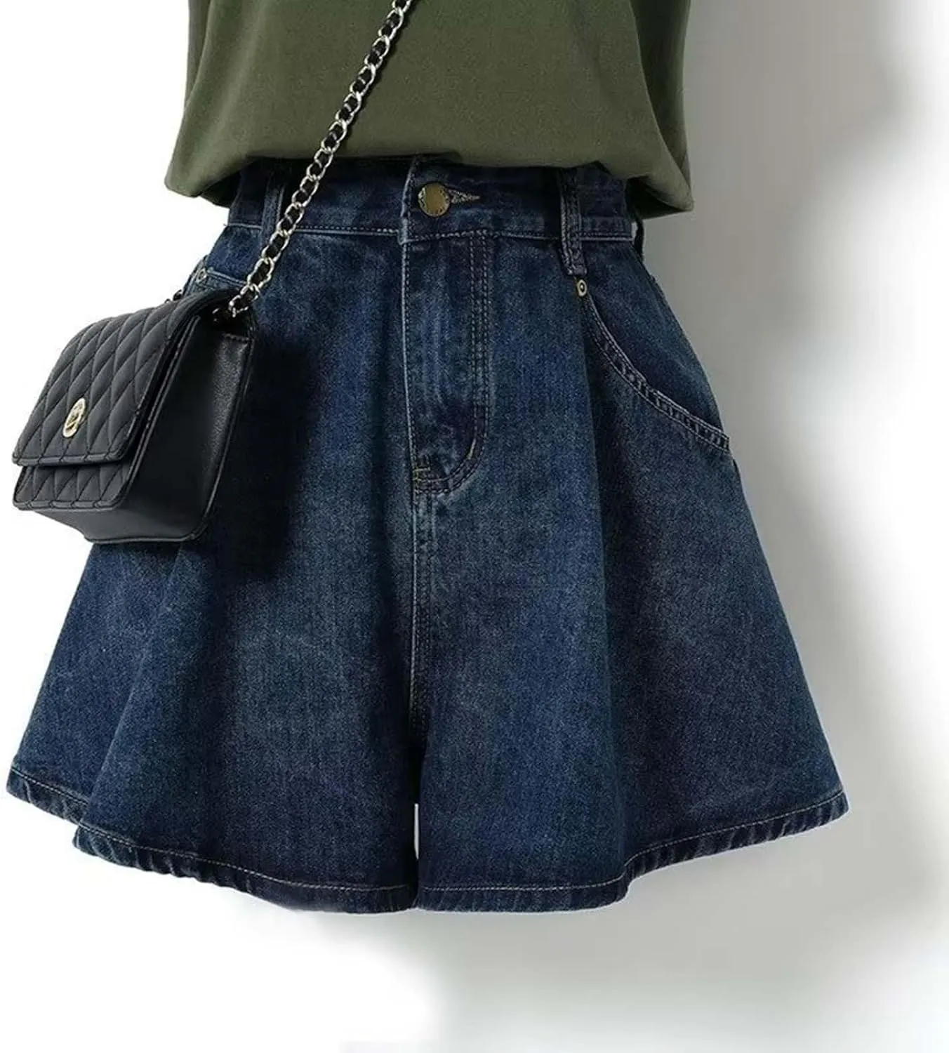 Mini Skirts for Women Pleated High Waist Plus Size Denim Shorts for Women Summer Casual A Line Loose Mini Skirts