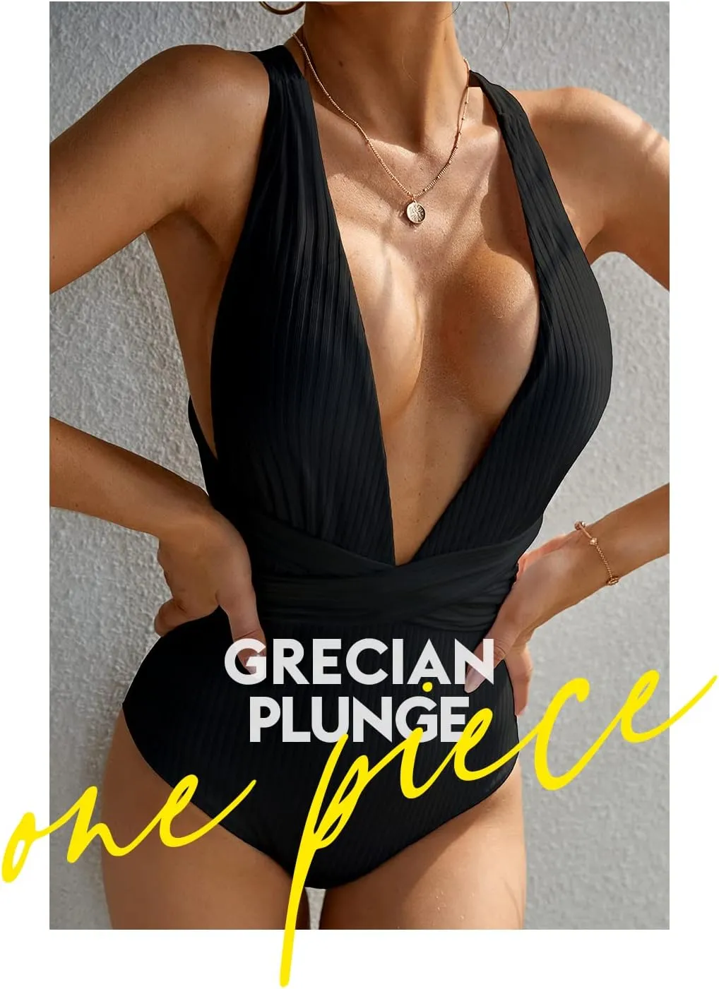 MOLYBELL Women's Plunge One Piece Bathing Suit Deep V Neck Swimsuits Crisscross Wrap Tie Monokini High Waisted Swimwear