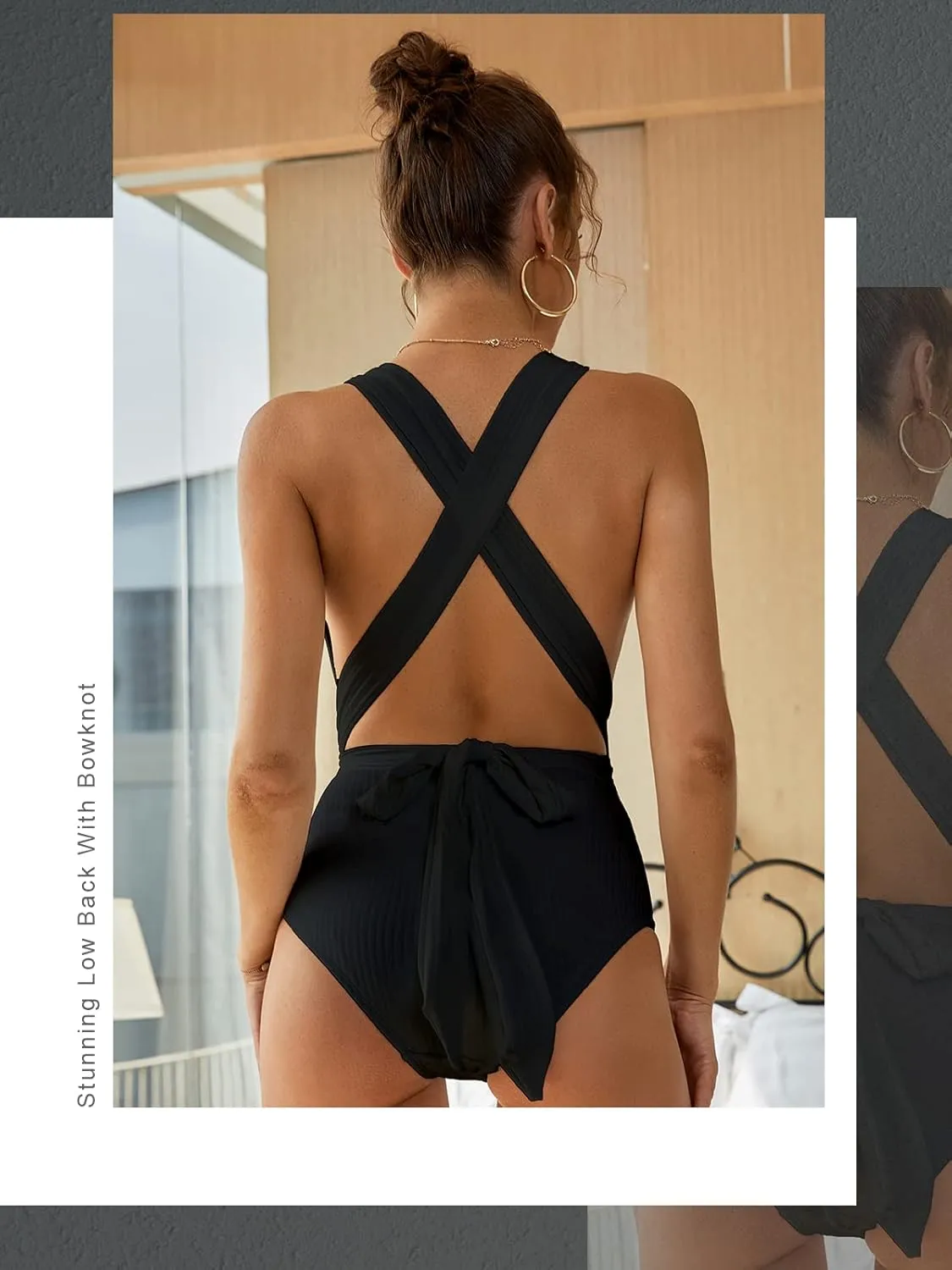 MOLYBELL Women's Plunge One Piece Bathing Suit Deep V Neck Swimsuits Crisscross Wrap Tie Monokini High Waisted Swimwear