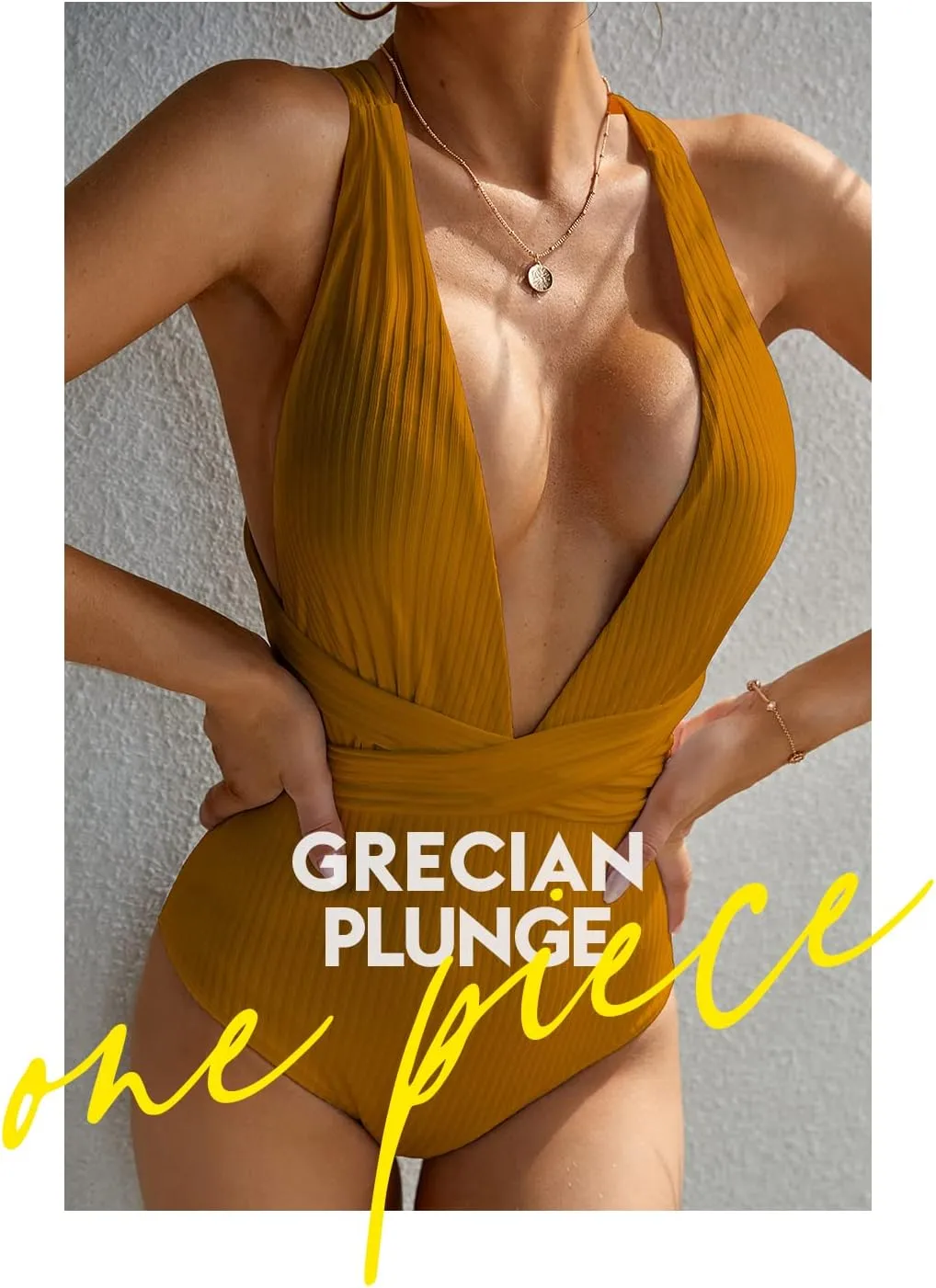 MOLYBELL Women's Plunge One Piece Bathing Suit Deep V Neck Swimsuits Crisscross Wrap Tie Monokini High Waisted Swimwear