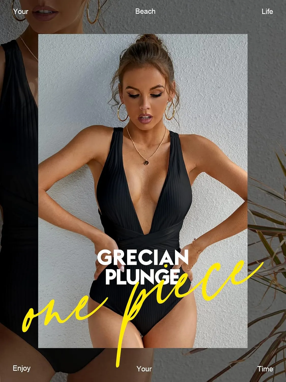 MOLYBELL Women's Plunge One Piece Bathing Suit Deep V Neck Swimsuits Crisscross Wrap Tie Monokini High Waisted Swimwear