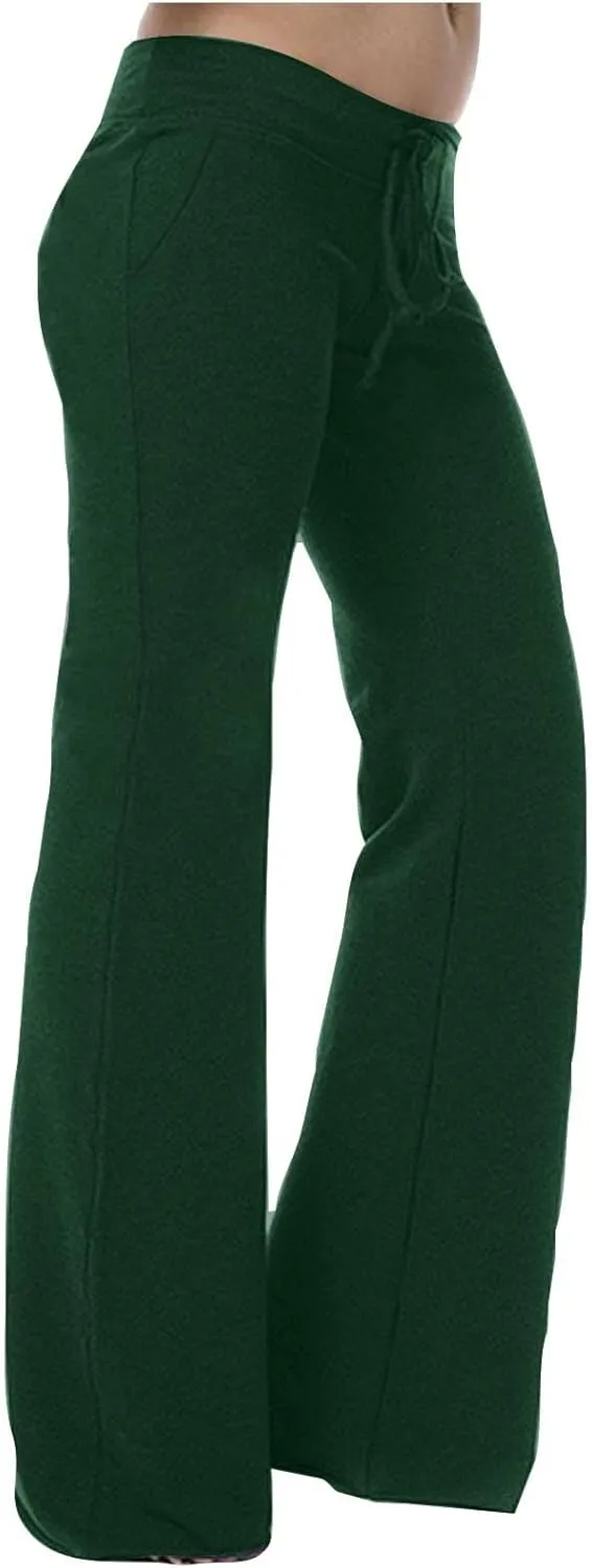 Mzkdieey Women's Wide Leg Yoga Pants Casual Drawstring Sweatpants Baggy Comfy Lounge Pants Pajama Bottoms with Pockets