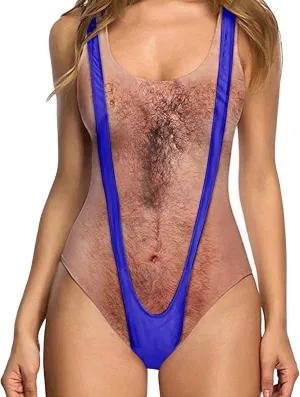 One Piece Swimsuit Funny Hairy Chest Swimwear Bathing Suit for Women Beachwear Bodysuits for Women Swimwear Novelty