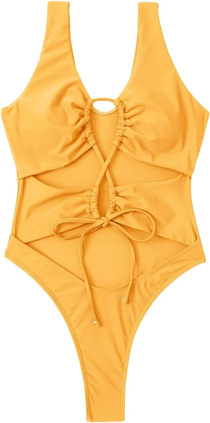 One Piece Swimsuit Women Tummy Control Bathing Suit Full Coverage Swimsuit V Neck Criss Cross Push up Swimwear