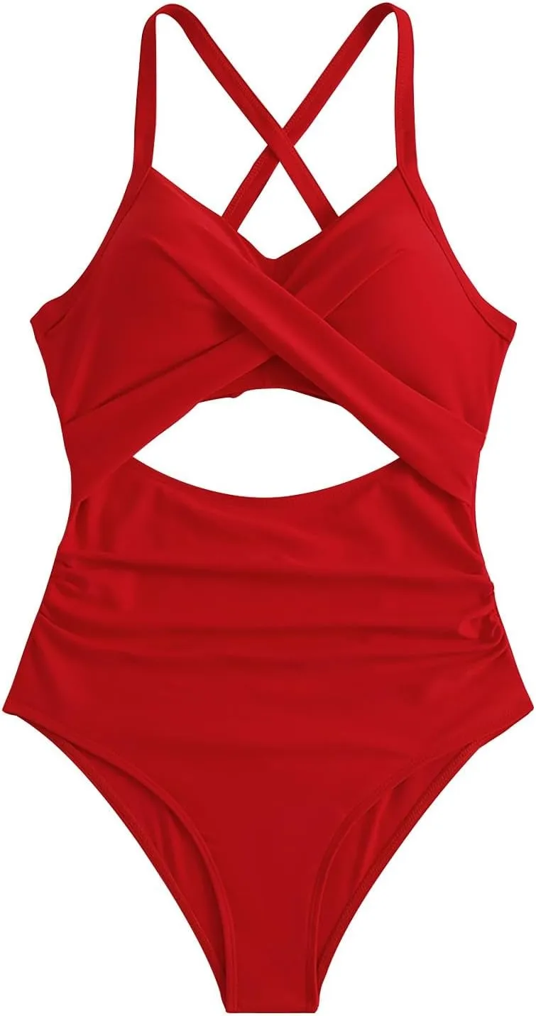 One Piece Swimsuits Women Tummy Control Thong Monokini Cutout High Waisted Bathing Suit Criss Cross Tie Back Monokinis