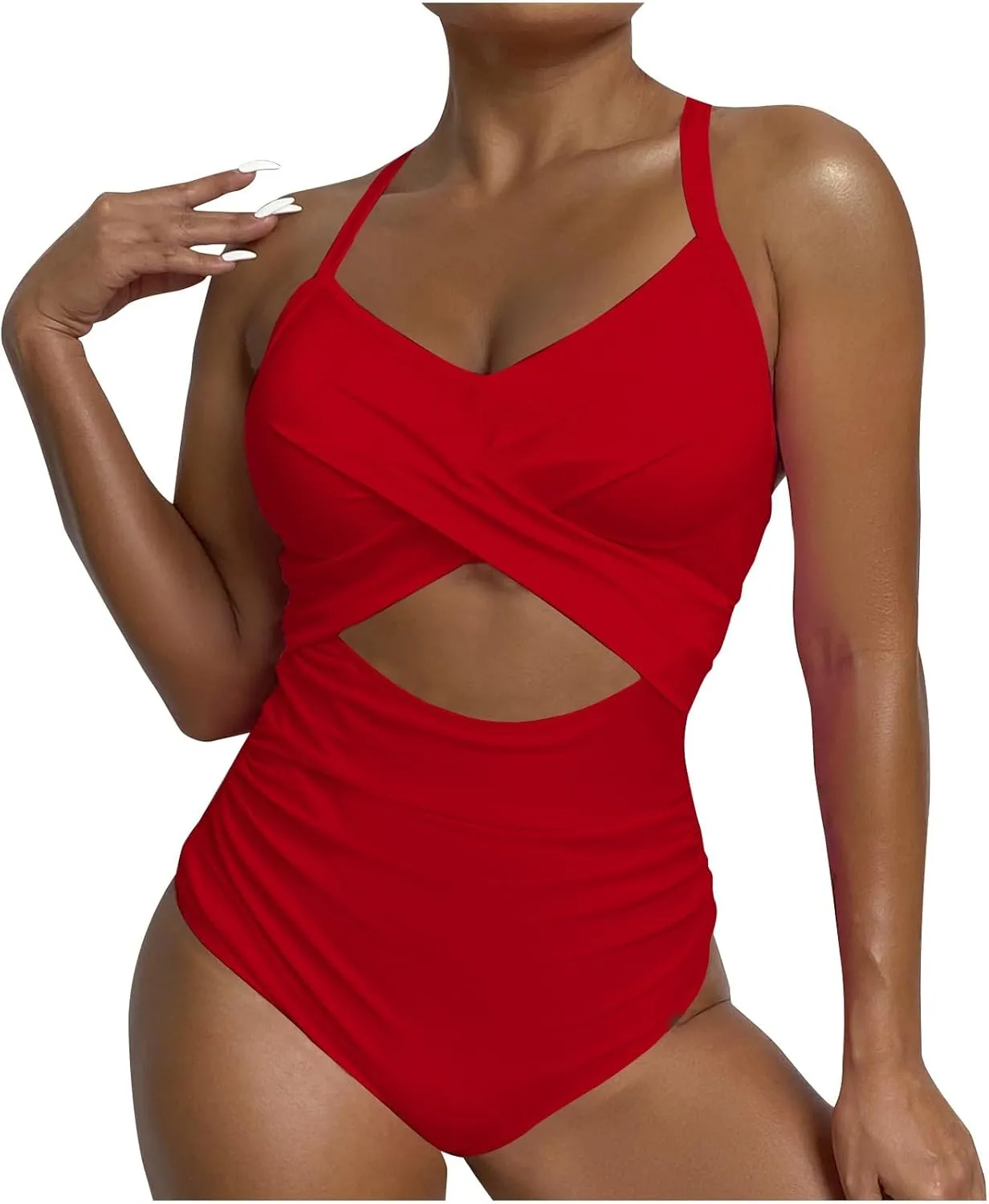 One Piece Swimsuits Women Tummy Control Thong Monokini Cutout High Waisted Bathing Suit Criss Cross Tie Back Monokinis