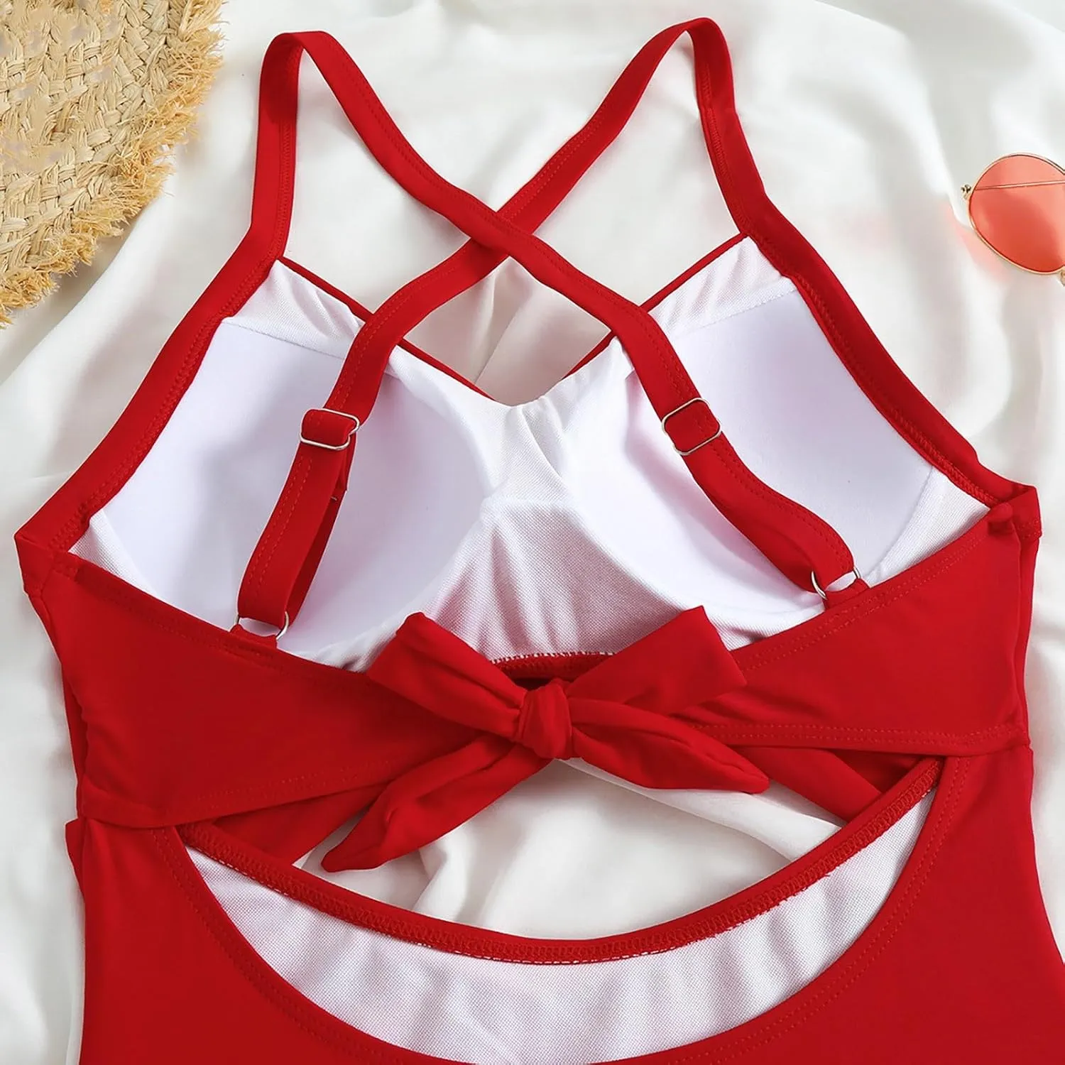 One Piece Swimsuits Women Tummy Control Thong Monokini Cutout High Waisted Bathing Suit Criss Cross Tie Back Monokinis