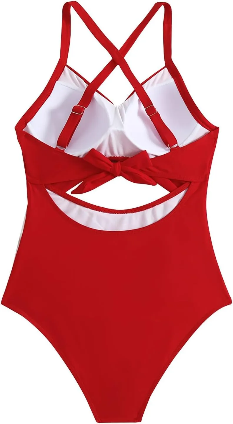 One Piece Swimsuits Women Tummy Control Thong Monokini Cutout High Waisted Bathing Suit Criss Cross Tie Back Monokinis