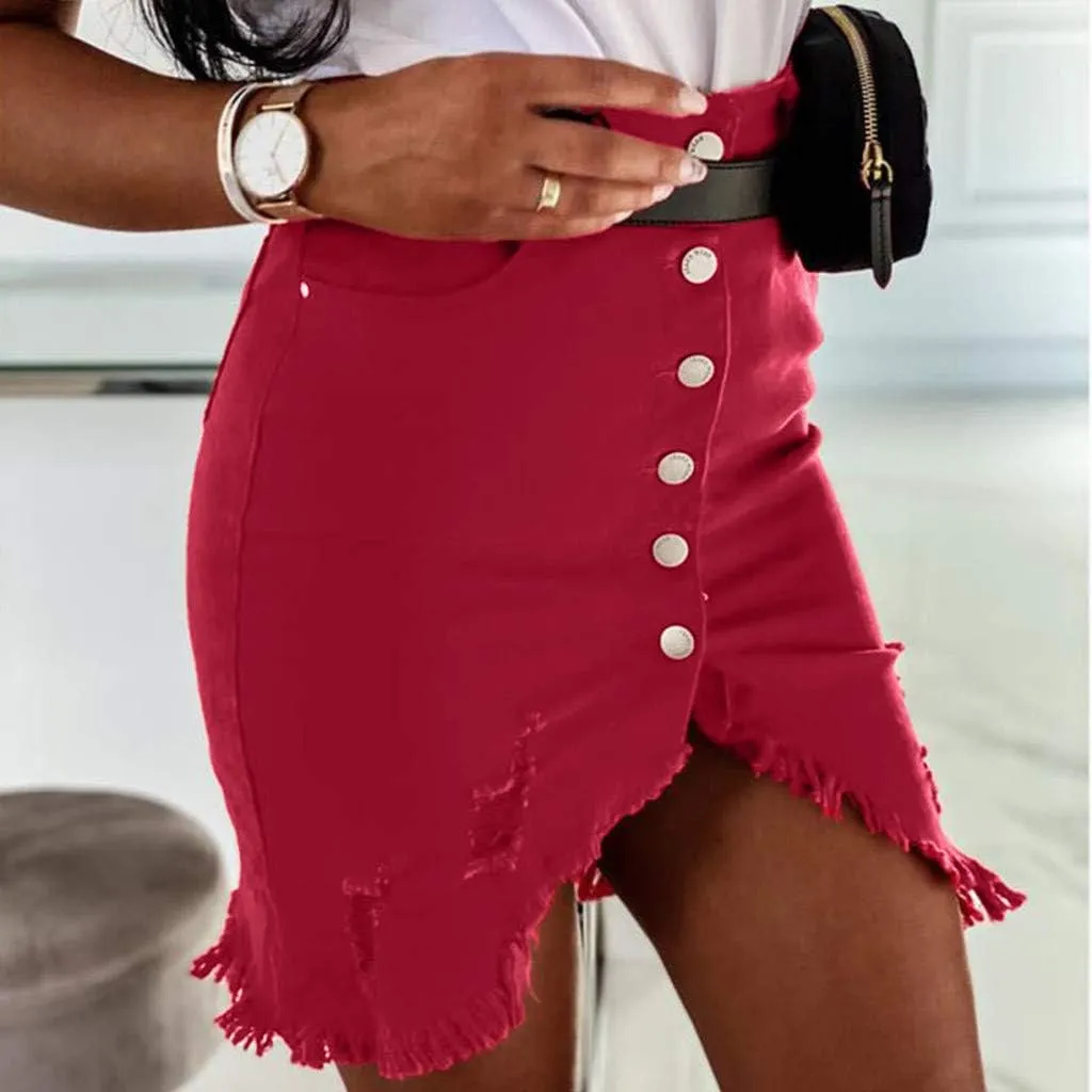 Open Skirts Mini Slim Fit Skirt Button Split Denim Design Slim fit Skirt dressy Women's Front athletic Fashion Summer Skirt
