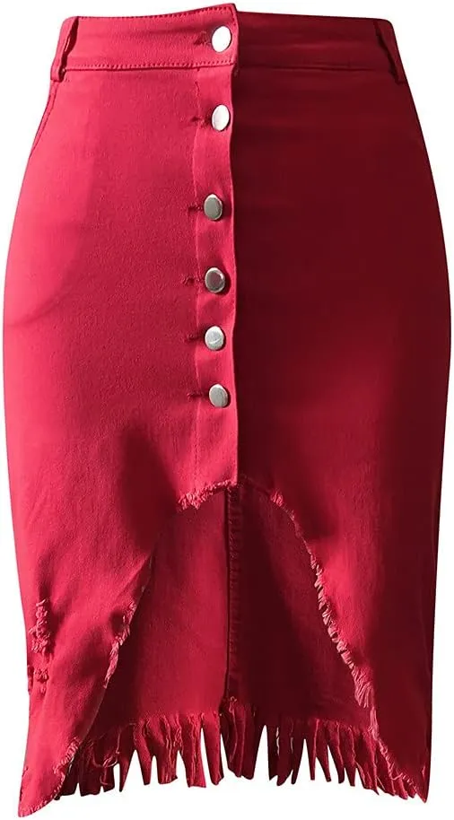 Open Skirts Mini Slim Fit Skirt Button Split Denim Design Slim fit Skirt dressy Women's Front athletic Fashion Summer Skirt