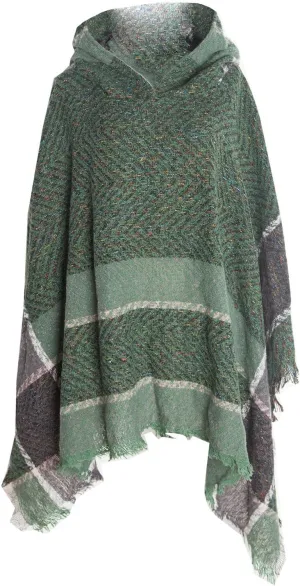 Oplxuo Womens Knit Ponchos Sweater Versatile Lightweight Color Block Pullover Shawl Hooded Wrap Scarf Cape Gifts for Woman