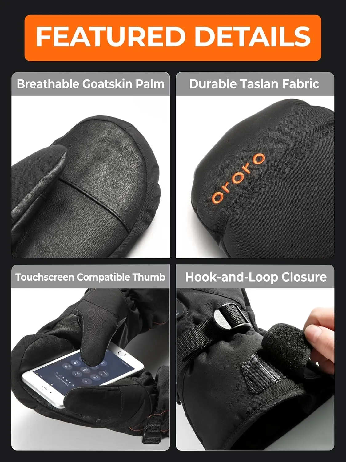 ORORO Heated Mittens for Women Men Heated Gloves (Charger Not Included)