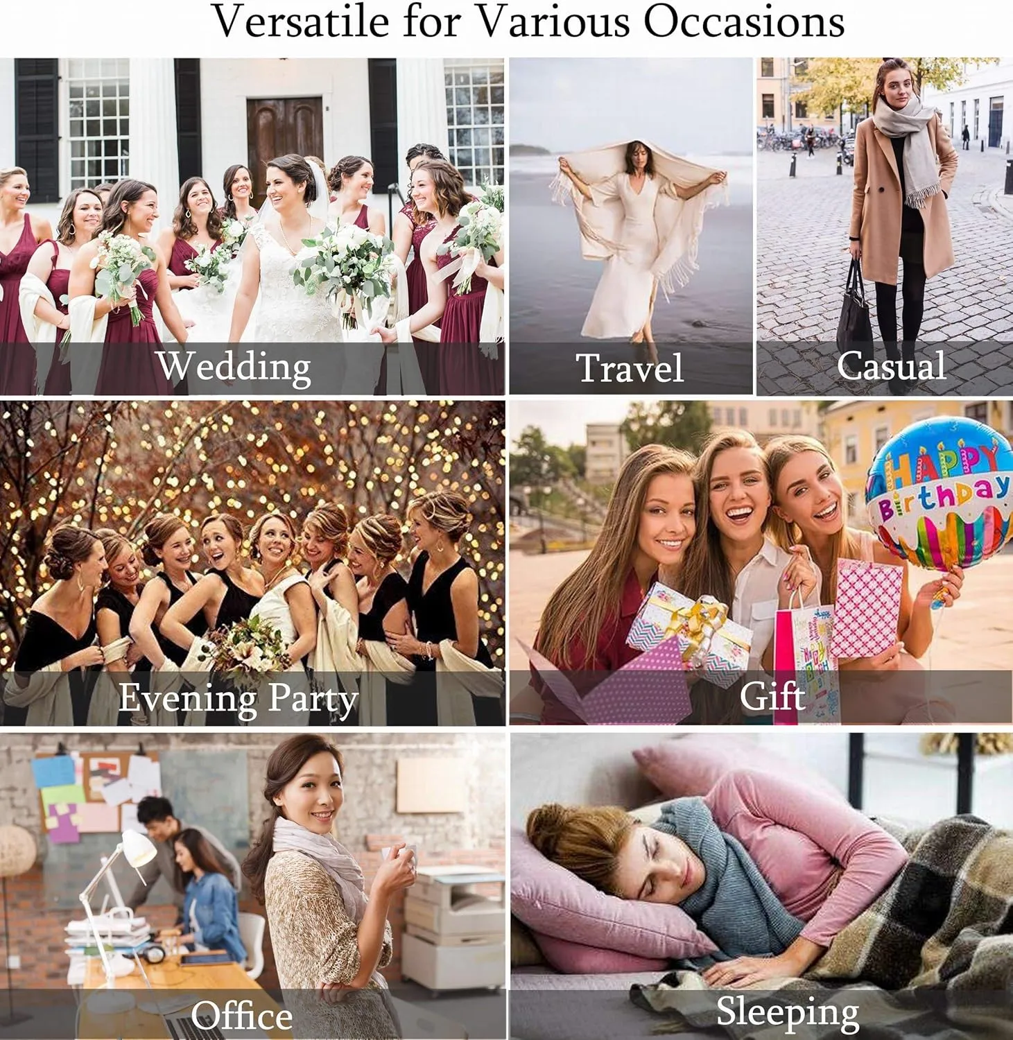 Pashmina Scarf and Shawl - Soft Women Pashminas Wrap for Wedding Evening Party (20 Colors)