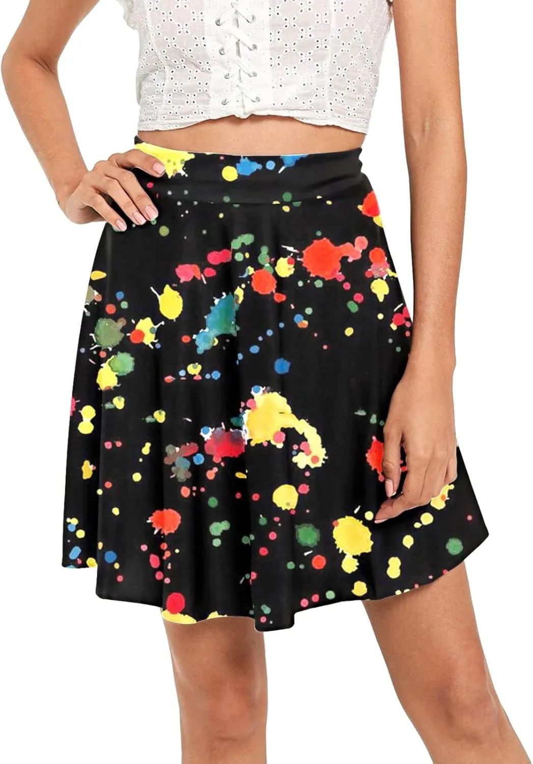 Pleated Skirts Womens Classic Daily Elegant Casual Mini Skirt Elastic High Waist Skirt Floral Print Skirts for