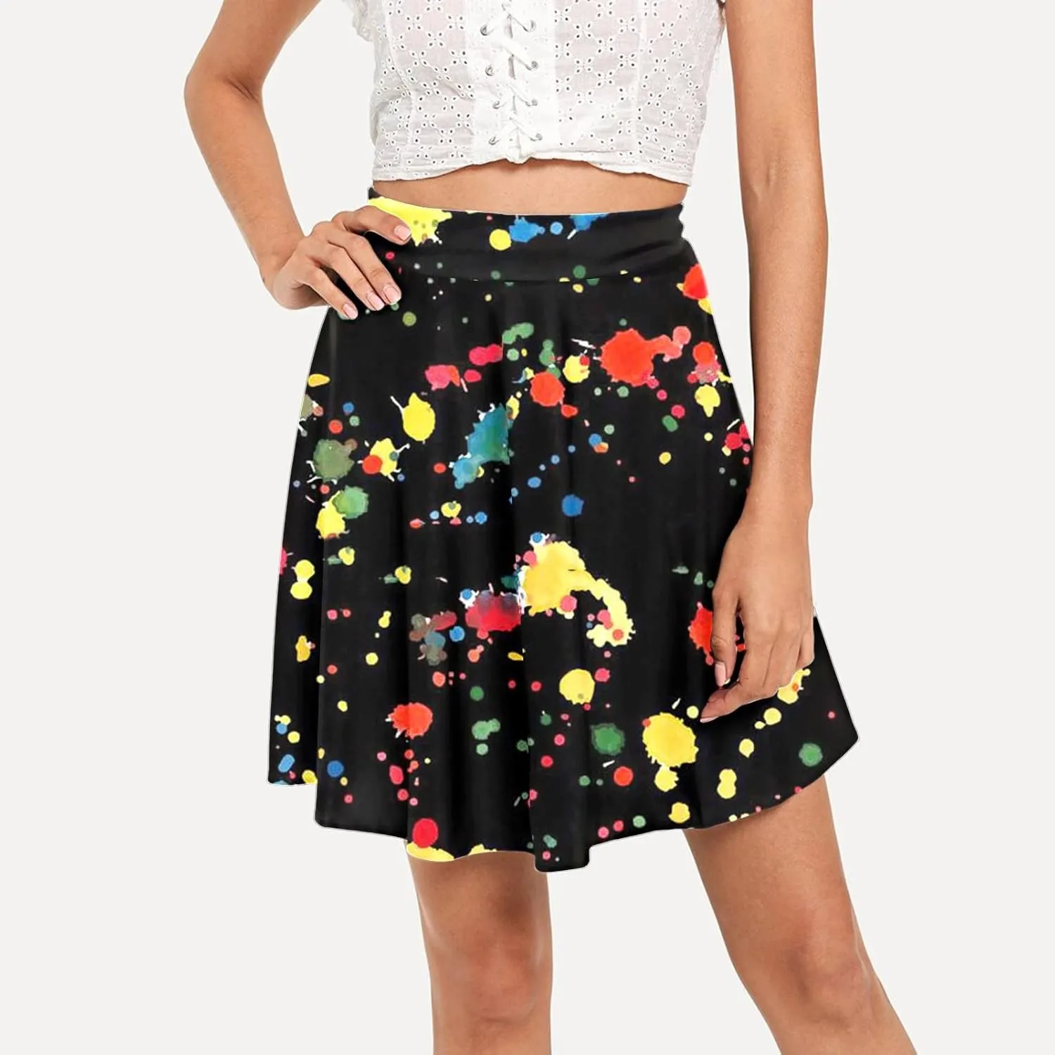 Pleated Skirts Womens Classic Daily Elegant Casual Mini Skirt Elastic High Waist Skirt Floral Print Skirts for