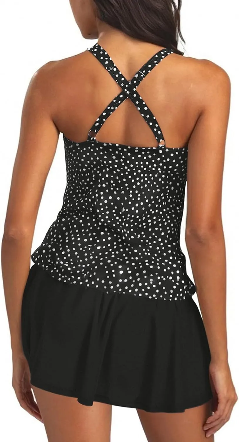 Plus Size Bathing Suits Graphic Swimsuits for Women Tank Tops with Black Bottoms Swimwear Summer Clothes