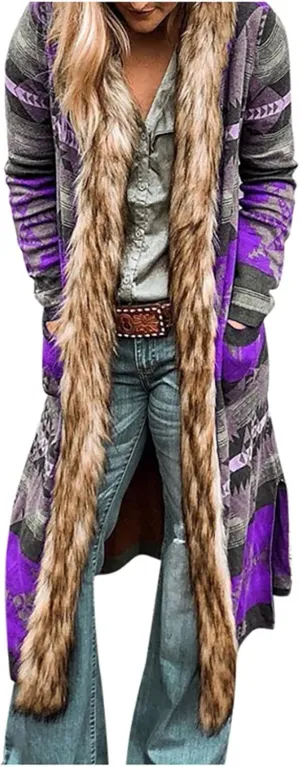 Plus Size Overcoat with Fur Hood Winter Coats for Women Windproof Outerwear Furry Jackets Ethnic Style Trench Coat