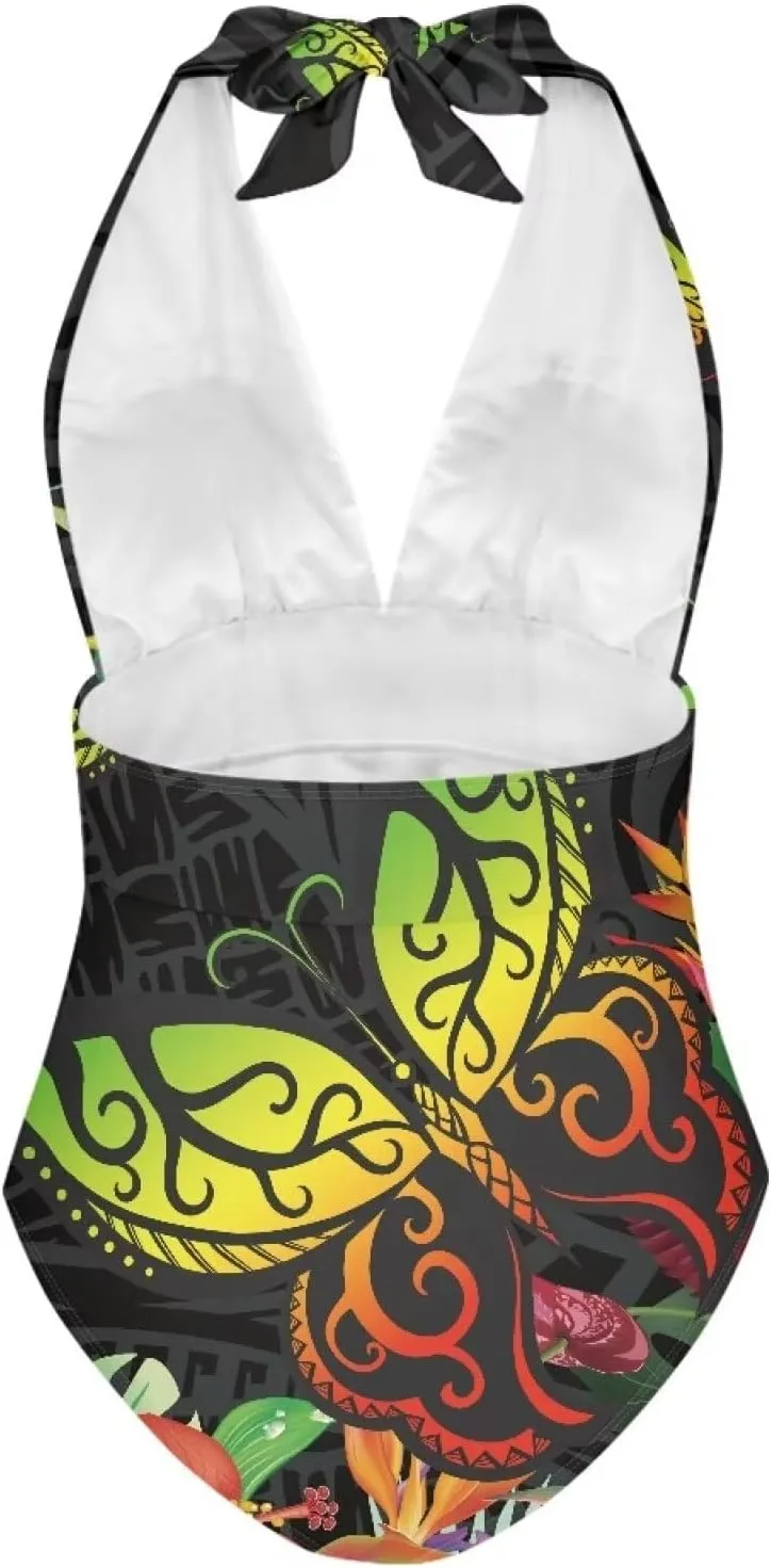Polynesia Beachwear Swimsuit Ladies Backless Tummy Control Swimwear Sexy One Piece Beach Swimsuits
