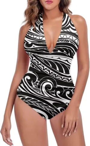 Polynesia Beachwear Swimsuit Ladies Backless Tummy Control Swimwear Sexy One Piece Beach Swimsuits