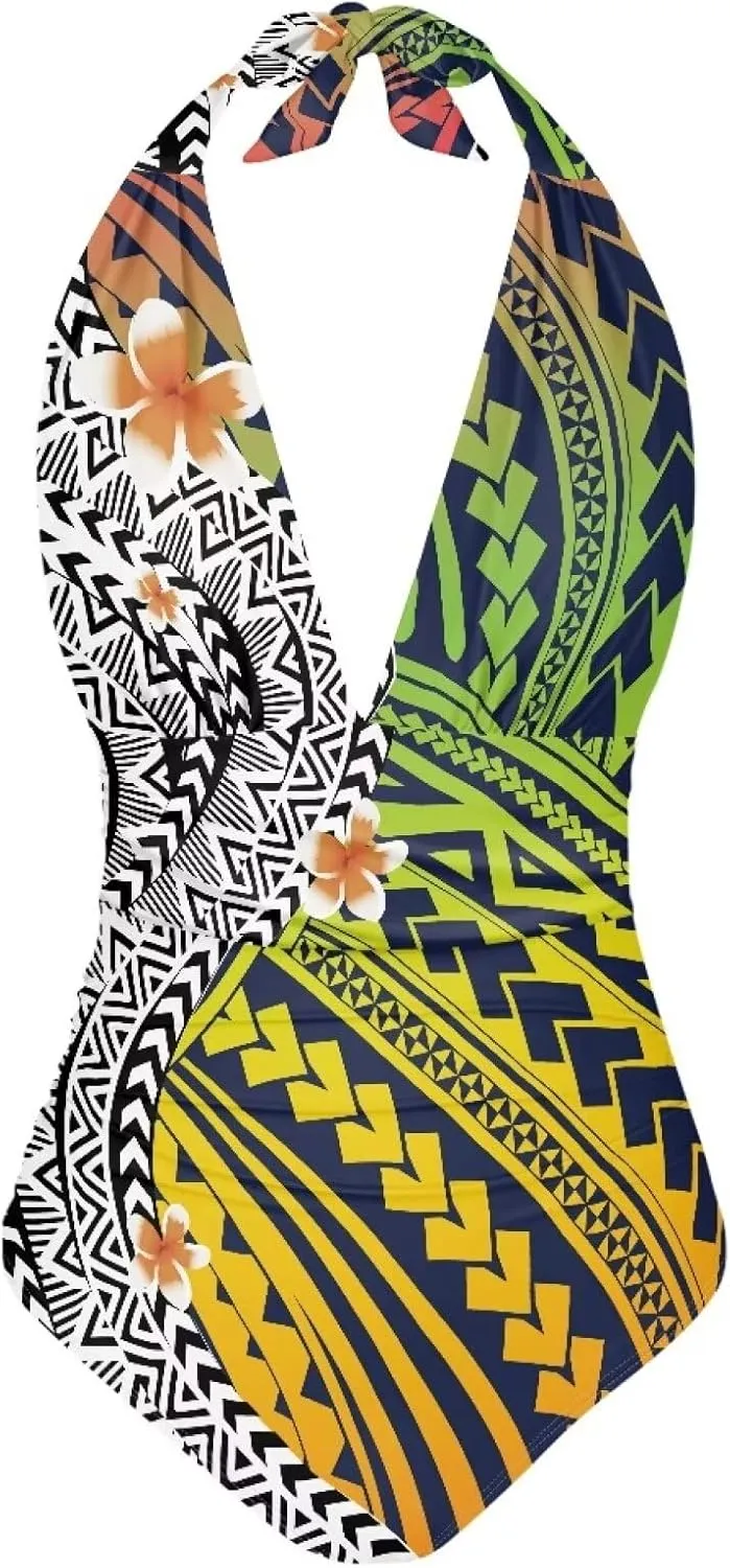 Polynesia Beachwear Swimsuit Ladies Backless Tummy Control Swimwear Sexy One Piece Beach Swimsuits