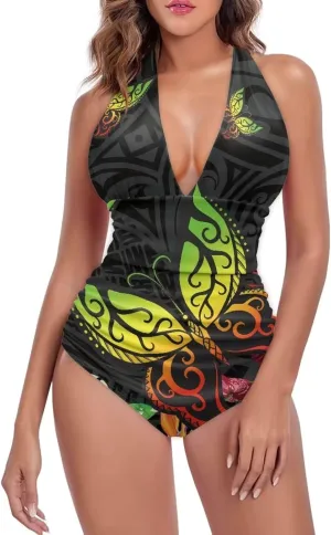 Polynesia Beachwear Swimsuit Ladies Backless Tummy Control Swimwear Sexy One Piece Beach Swimsuits