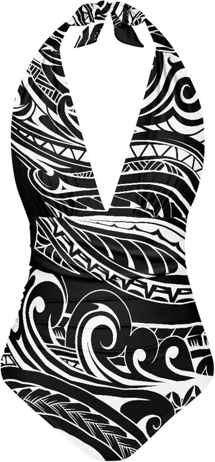 Polynesia Beachwear Swimsuit Ladies Backless Tummy Control Swimwear Sexy One Piece Beach Swimsuits